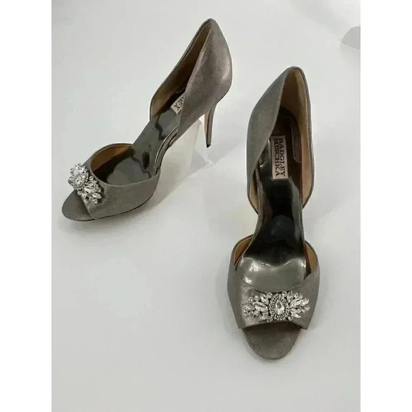 BADGLEY MISCHKA Womens Giana II Open Toe D-orsay Silver Metallic Pewter 9.5 - Picture 1 of 10